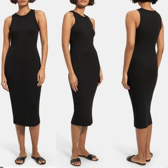 New Theory Racer Tank Ribbed Modal/Cotton  Black Tank Midi Dress NWT Large - Picture 5 of 12